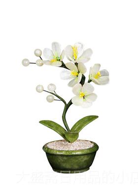 高档盆天然玉石花客厅居饰品家玄关工艺品兰创意中国风新中式景摆