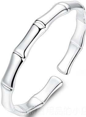 高档999字9纯银手镯女纯银开竹口节银镯子万足饰品环银手刻简约送