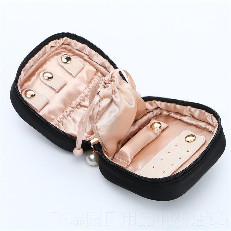 Authentic black lace portable fabric square jewelry box ring and earring storage bag mini jewelry box travel jewelry