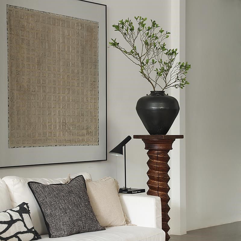 形上螺旋木底座查尔斯法式雕塑台柱子落地做旧侘寂艺术装饰柱摆件,淘宝优惠券,粉丝福利购,淘宝优惠卷