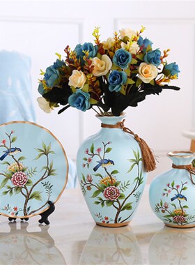 陶瓷花瓶摆件三件套现代简约客厅办公卧室电视酒柜茶几桌面装饰品