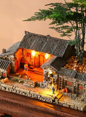 农家小院摆件覆古建筑模型酒柜茶台茶桌茶室家居装饰客栈农家乐