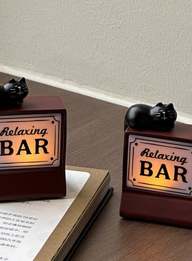 复古小猫咪夜灯迷你桌面氛围灯床头灯卧室咖啡吧台酒吧装饰摆件