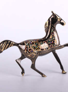 巴基斯坦铜器彩点马动物摆饰手工艺术铜马家居餐厅摆件艺术