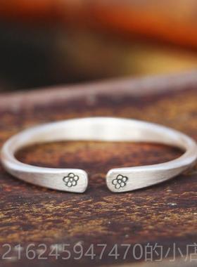 高档9创99纯银手古工原设计实心磨砂法覆古梅花手镯送闺女友蜜