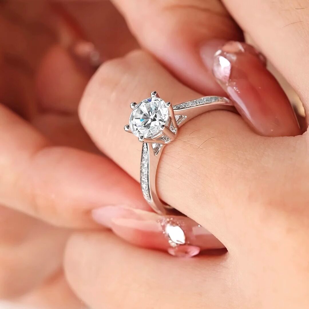 IGI cultivated diamond pt950 platinum classic micropaved starlight six-claw ring 1 carat diamond ring gift