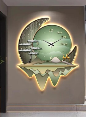 带灯静音钟表餐厅装饰画LED氛围灯客厅玄关壁画挂钟卧室壁灯画