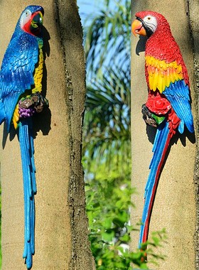 仿真金刚鹦鹉凤头小鸟墙壁挂饰树脂工艺品创意家居挂吊摆件甩卖