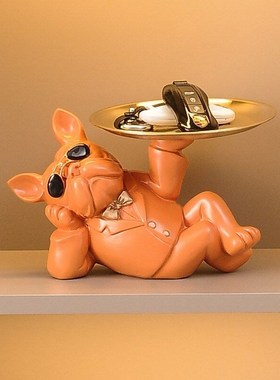 现代电子钟时钟斗牛犬摆件家居入户玄关桌L面客厅乔迁新居开业礼