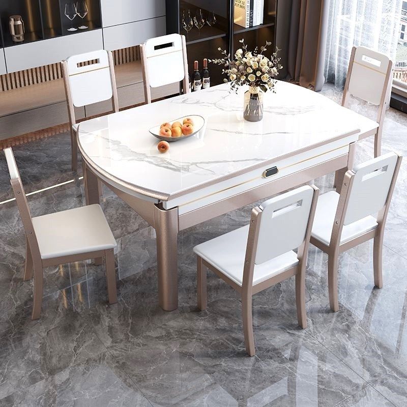 家庭餐桌意式亮面岩板餐桌椅组合桌子椅子一套现代简约可伸缩折叠,淘宝优惠券,粉丝福利购,淘宝优惠卷