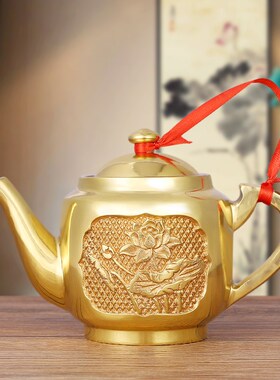 元宝复古纯黄铜茶壶茶杯供奉招财挂绳贡杯小茶杯茶道供杯聚财摆件