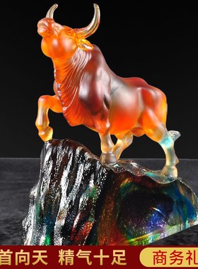 琉璃牛势股市牛摆件招财生肖牛家庭客厅酒柜装饰品书房办公室摆放