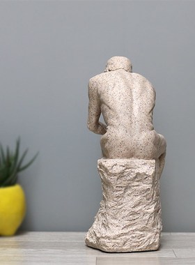 思想者雕像罗丹雕塑思考者砂岩沉思者摆件欧式艺术家居软装饰品