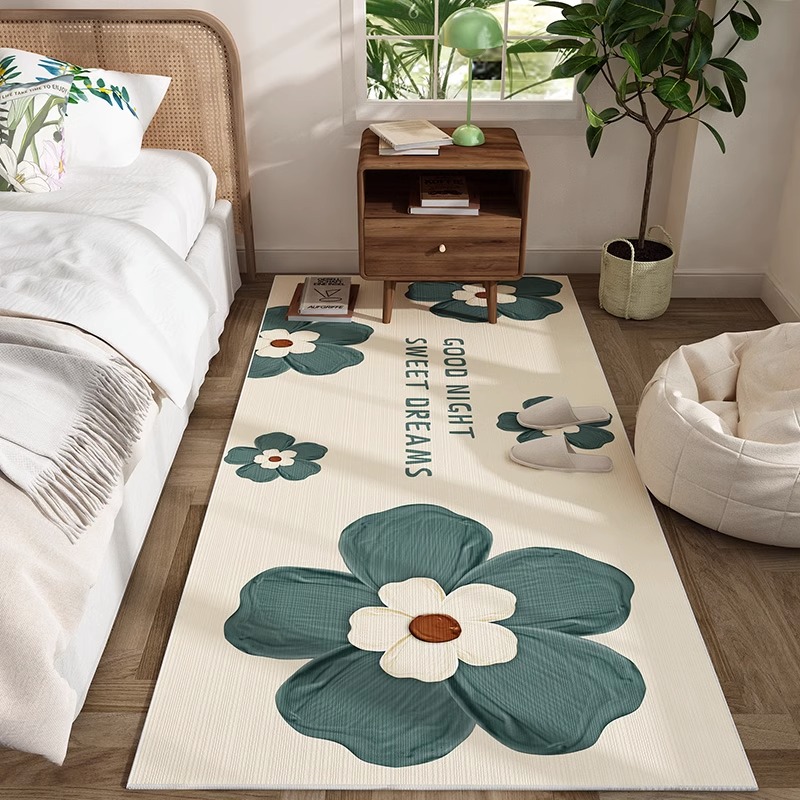 床边地毯卧室床尾免打理房间布置客厅儿童房可擦洗床下防摔厚地垫 - 图0