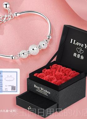 高档银手链银手镯999铃珠纯银女圆银饰简约宫铛镯子小众设足计开