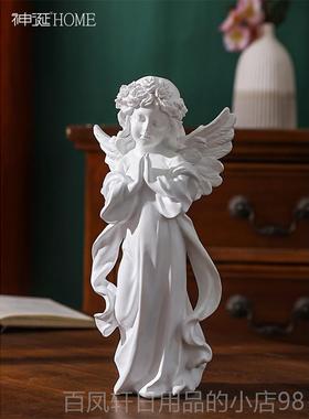 高档欧式艺古术复少女天使女孩软摆件美式树脂石膏摆雕像桌面装饰