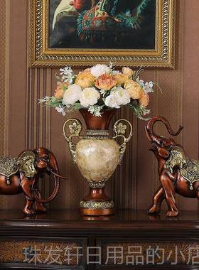 高档欧式奢关件华高端大象摆美式复别古花瓶三件套墅客厅玄柜子装