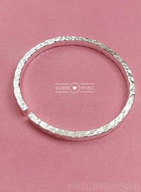 正品永记银铺9银99纯手镯男女情侣款足工原创手锤纹银简约实心银