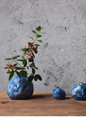 陶瓷水培花器多肉花瓶 手绘青花陶瓷石头花插 办公室摆件花盆小号