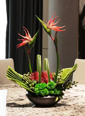 酒店餐桌花转盘摆花仿真花圆形圆桌餐厅桌面中间假花别墅高档装饰