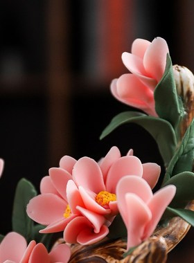 东方泥土非遗手工陶瓷桂花桌面装饰摆件 瓷花牡丹客厅博古架酒柜