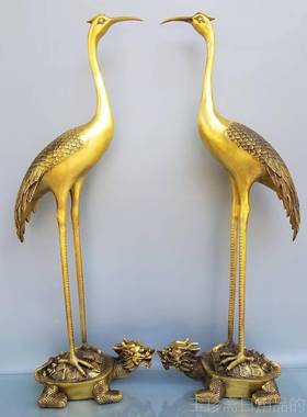 正品铜仙摆件纯铜龟鹤延年单长鹤踩龟鹤龟祝寿礼品家居桌面装饰寿