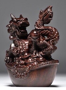 黑檀木雕龙摆件实木十二生肖龙动物家居客厅办公室装饰工艺品送礼