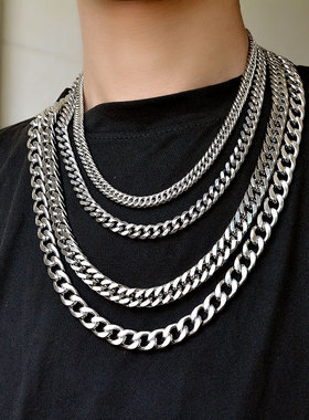 新款欧美粗链条拼接项链男士钛钢锁骨链嘻哈ins网红潮金属古巴链