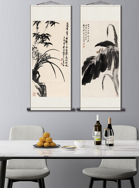 历代名家花鸟画牛图燕子挂画迎客松卷轴画绢画丝绸画高清微喷国画