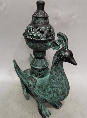 凤鸟纹单凤鸟形熏炉仿古青铜器工艺家居装饰摆件烟云涧非遗文化品