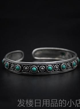 正品民风9族25纯牧银手镯覆古款口开藏族特色做旧手环游草原风蒙