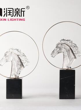 现代简约马头摆件工样板书房关柜大理石房艺品几何工艺品摆RD4123