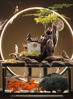 流水生财摆件创意景观循环水鱼缸客厅办公室招财装饰开业乔迁礼品