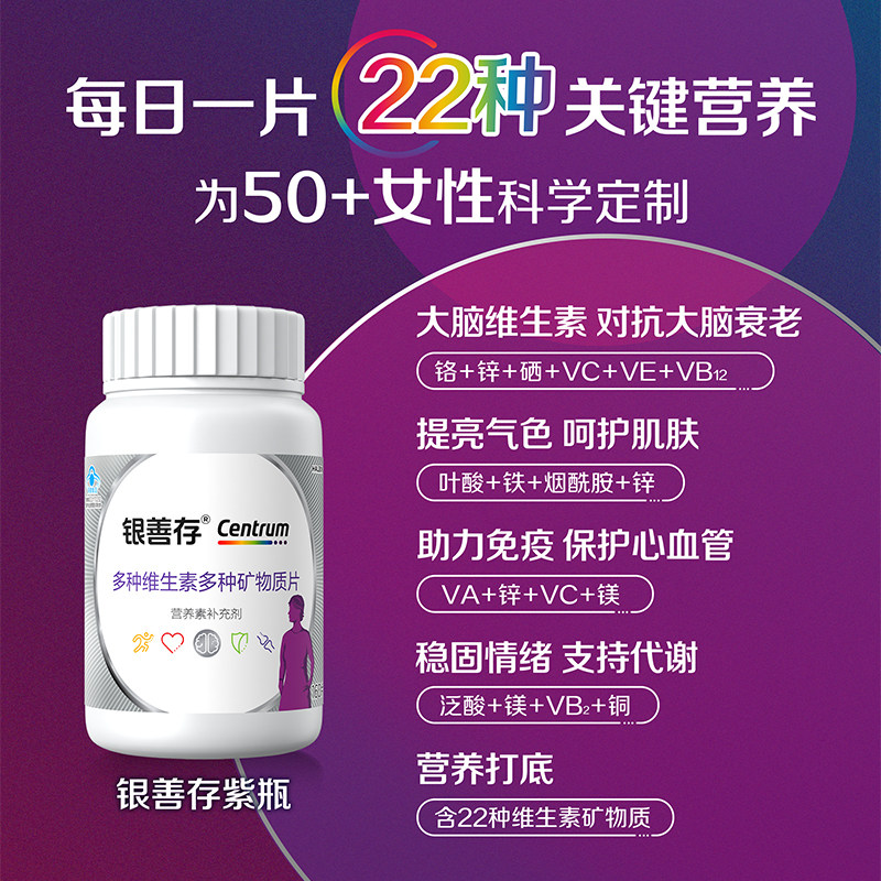 银善存中老年女士多种维生素复合片22种营养b族钙维c锌ve蓝帽认证,淘宝优惠券,粉丝福利购,淘宝优惠卷