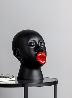 创意黑人红唇摆件现代人物雕塑饰品样板房售楼处酒柜斗柜软装陈设