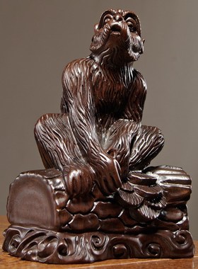 黑檀木雕猴子摆件实木质雕刻十二生肖猴家居客厅装饰红木工艺礼品