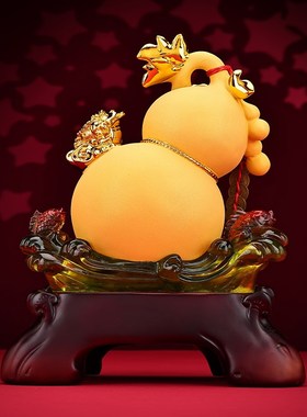 铜欣祥树脂《福禄来财》金蟾葫芦摆件客厅玄关开业乔迁新居礼品