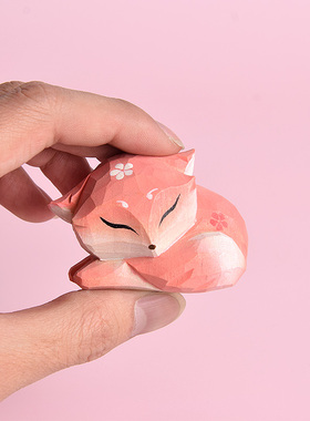 木雕八重神子狐狸摆件可爱办公室桌面摆件汽车内饰车内装饰饰品