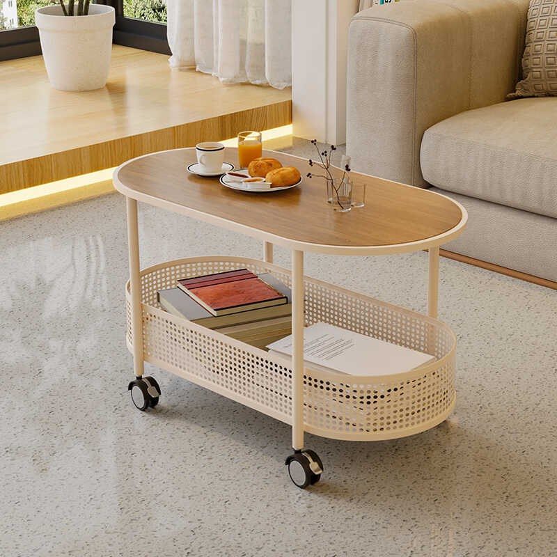 奶油风客厅茶几家用小户型可移动小推车简约现代创意玻璃小桌子 - 图1