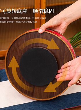 新中式干果盒轻奢实木高档家用柿柿如意珐琅柄水果盘零食收纳送礼