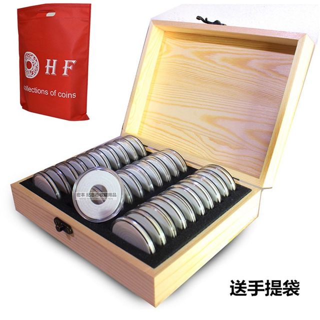 Adjustable silver coin collection box with inner pad, ancient coin silver dollar, 30 Yuan Datou coins, coin protection box, wooden box