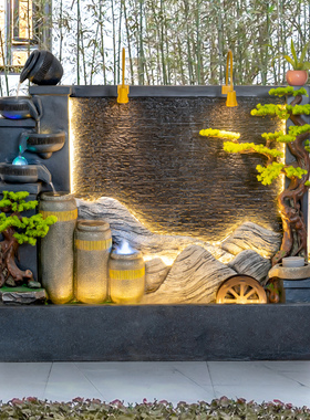 水幕墙流水屏风大厅室内背景造景假山庭院别墅喷泉景观摆件循环水