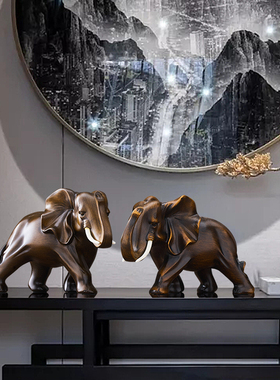 中式大象摆饰一对创意家居客厅酒柜办公室桌面装饰品乔迁开业礼品