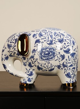 青花瓷吉祥大象高温陶瓷手工装饰摆件客厅桌面玄关电视柜乔迁送礼