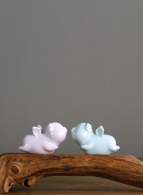 陶瓷飞猪家居摆件掌上明珠摆件粉色/影青色陶瓷生肖猪摆件饰品