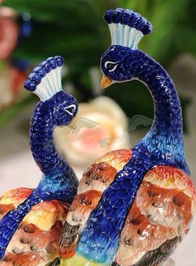 方亚陶瓷琴瑟和鸣雌雄情侣孔雀装饰摆设新婚家居装饰摆设高档礼品
