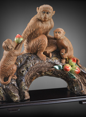 石湾陶瓷公仔工艺送礼精品家居门客厅装饰品年货动物生肖猴子摆件