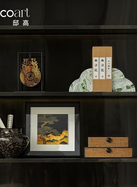 邸高家居中式书房书柜装饰品天然大理石书档摆件高级感艺术工艺品