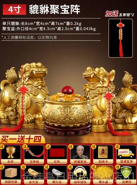 高档铜店貔貅招财摆件一对公母黄铜纯旺丘财全黄铜皮貔犰客厅铺办