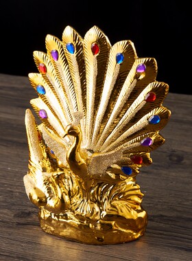 潮瓷创意孔雀陶瓷摆件电镀家居客厅装饰桌面落地开屏乔迁小工艺品